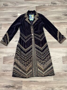 Johnny Was Two Ten Ten Five Biya Velvet Embroidered Coat Boho Statement Sz L